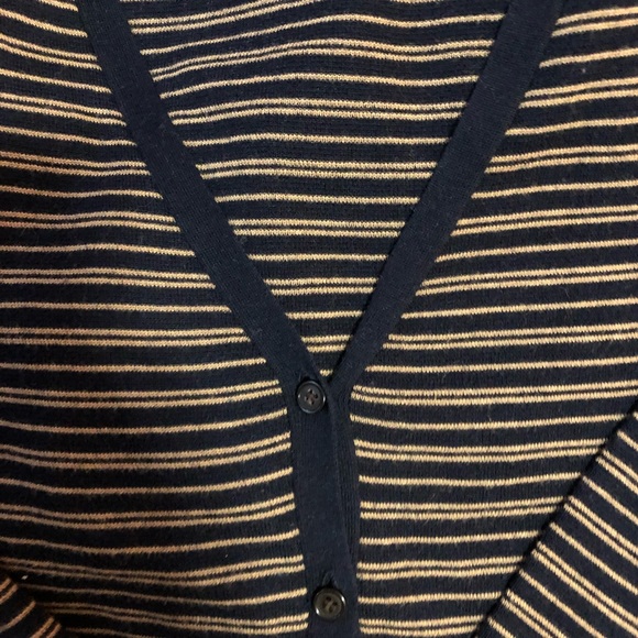 EUC JCrew cotton-wool blend navy & yellow stripe cardigan - Picture 3 of 4
